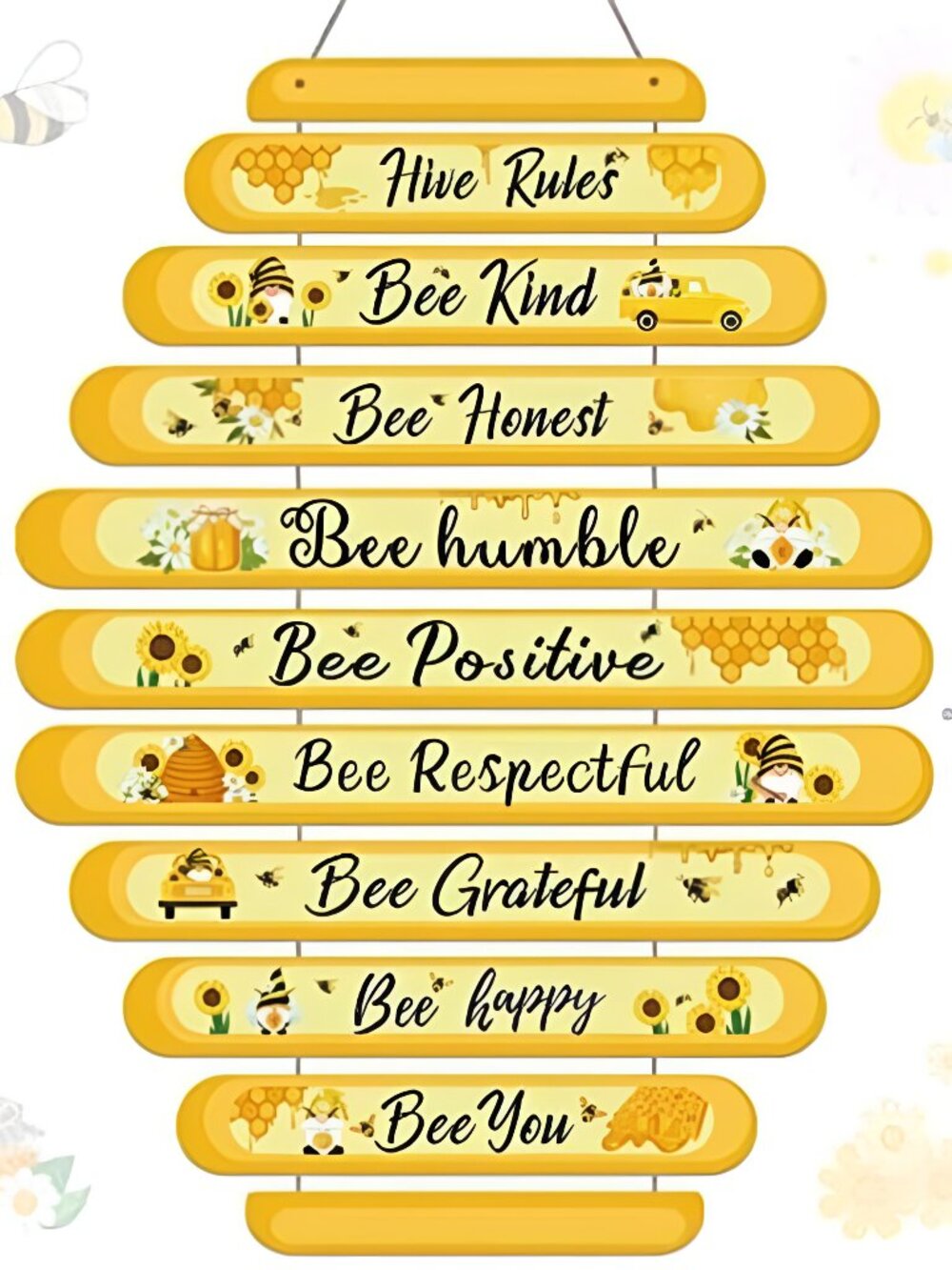 Bee Hive Rules Sign Wooden Inspirational Spring Wall Bee Decor 11.8" x 19.7"